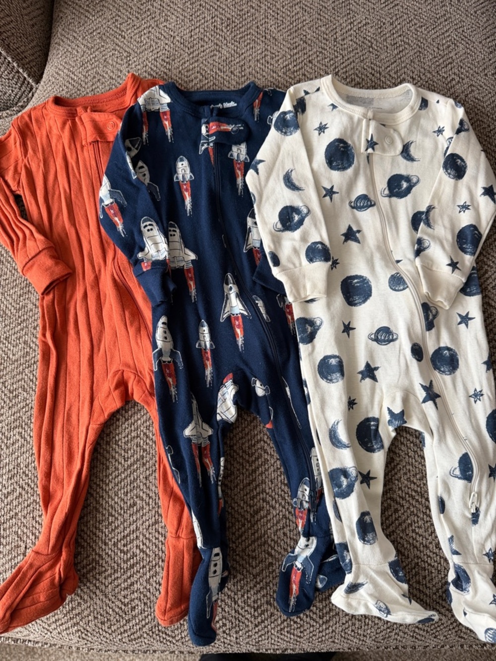 Member's Mark Baby Organic Cotton Sleep & Play Footie - Cream with Navy Print